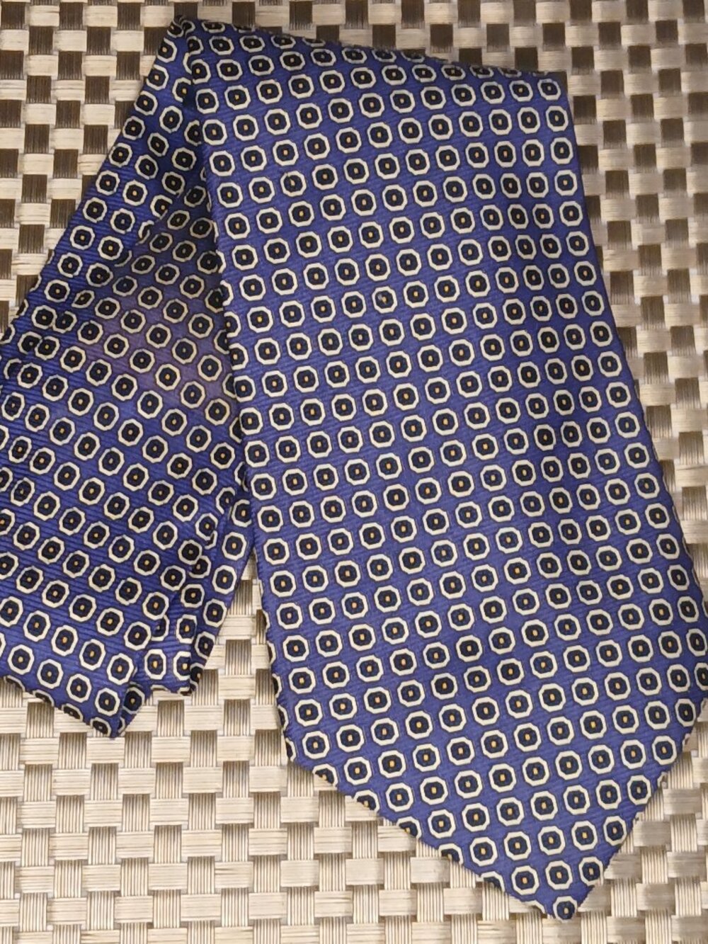 Polo Ralph Lauren Luxury Blue Gold Medallions Geometric Silk Tie (1216)